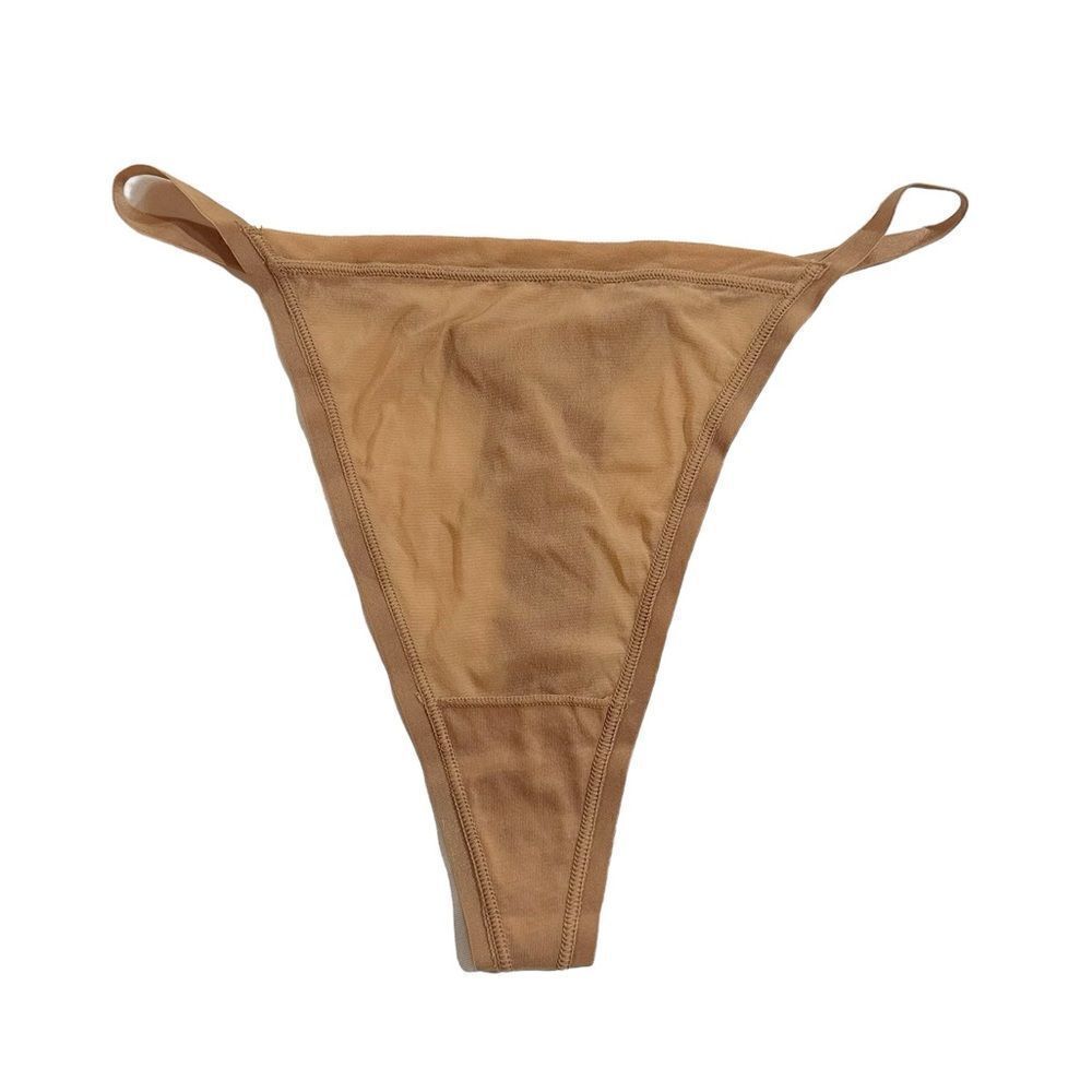 NWT SKIMS Summer Mesh Sheer Sexy Lingerie Thong In Ochre Nude Panty Underwear